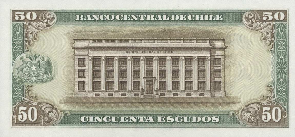 Back of Chile p140a: 50 Escudos from 1962