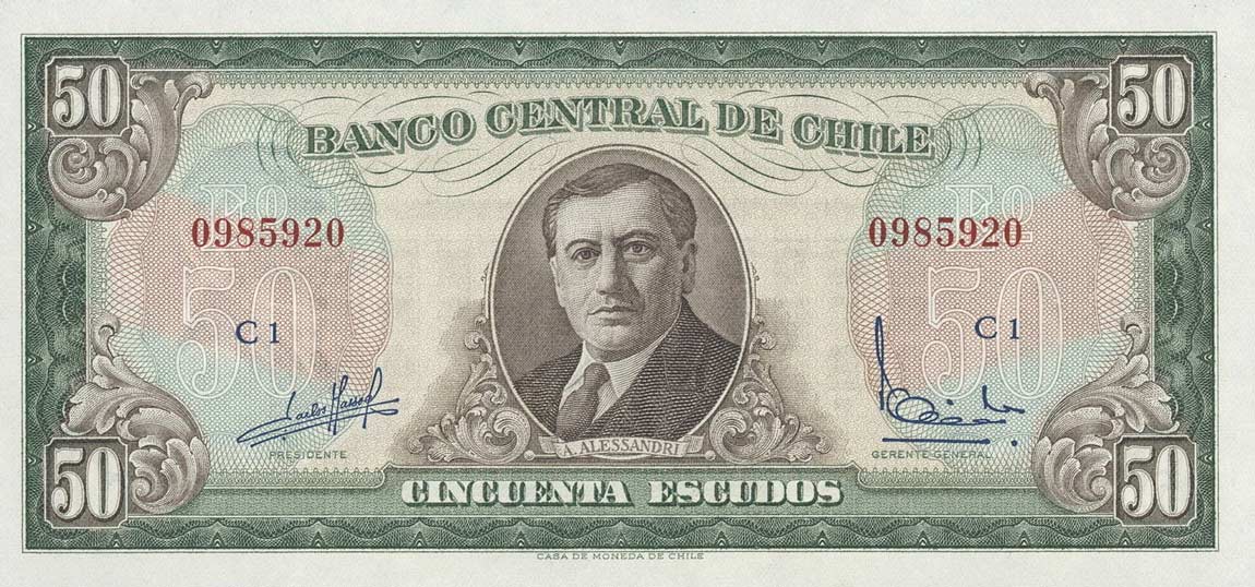 Front of Chile p140a: 50 Escudos from 1962