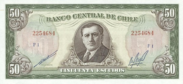 Front of Chile p140b: 50 Escudos from 1962