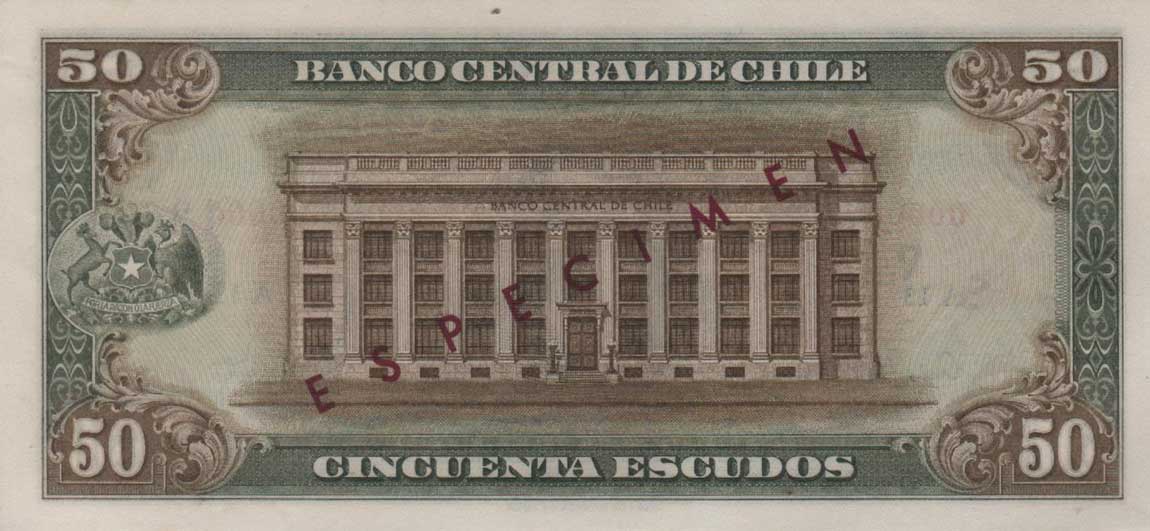 Back of Chile p140s: 50 Escudos from 1962