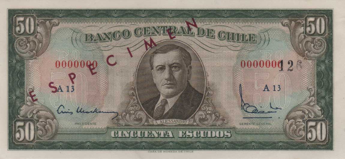 Front of Chile p140s: 50 Escudos from 1962