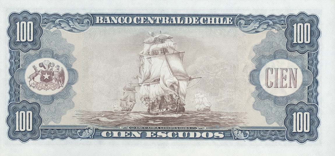 Back of Chile p141a: 100 Escudos from 1962