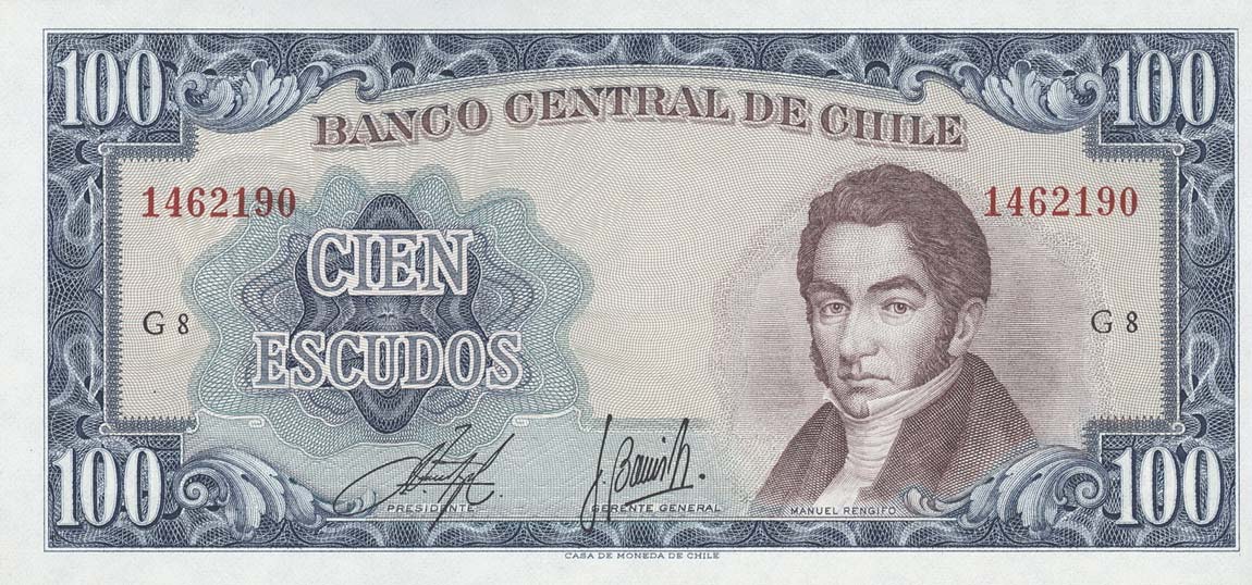 Front of Chile p141a: 100 Escudos from 1962
