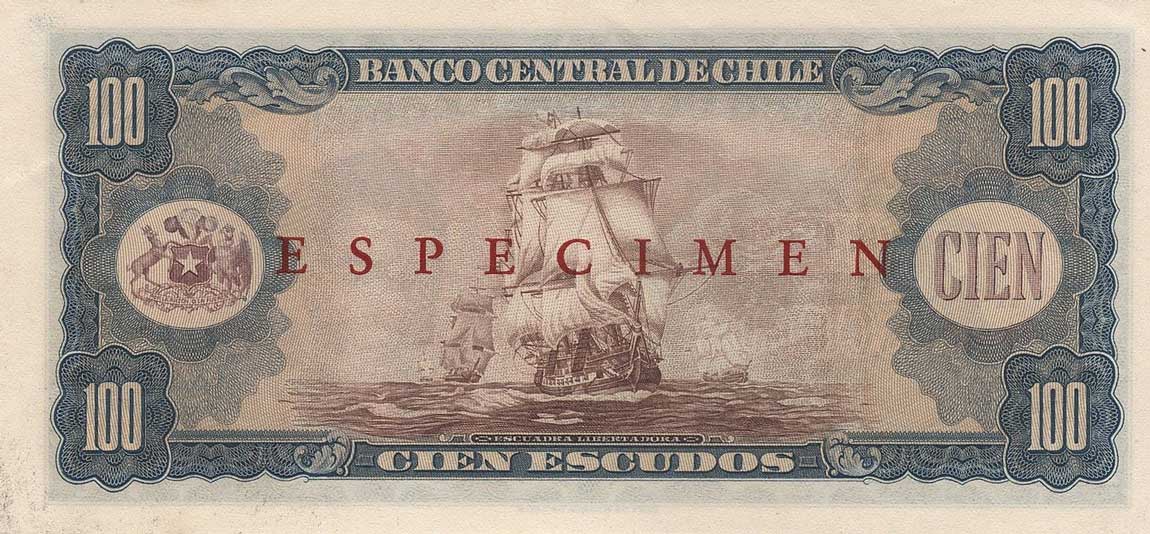 Back of Chile p141s: 100 Escudos from 1962