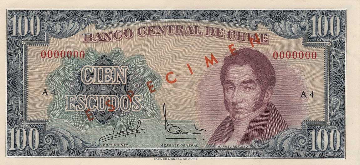 Front of Chile p141s: 100 Escudos from 1962