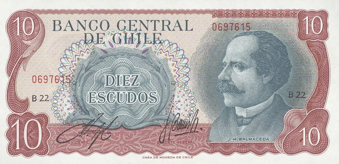 Front of Chile p142Aa: 10 Escudos from 1970