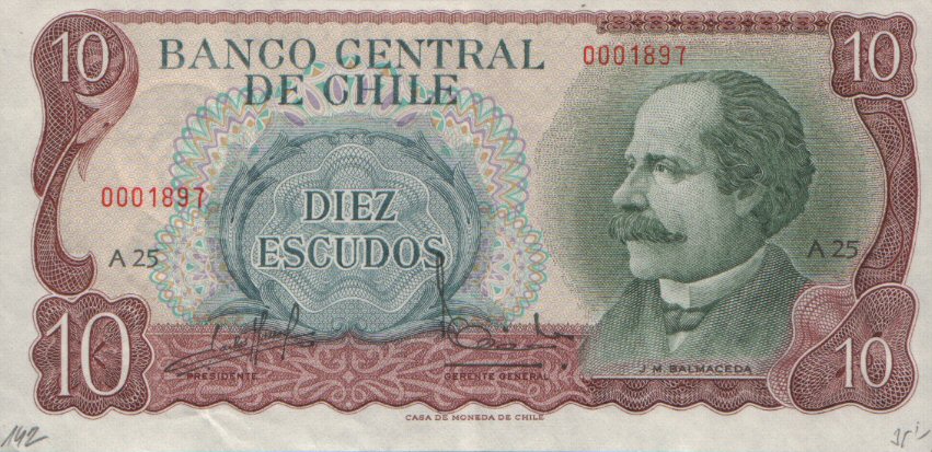 Front of Chile p142a: 10 Escudos from 1970