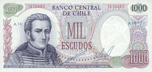 Front of Chile p146: 1000 Escudos from 1967