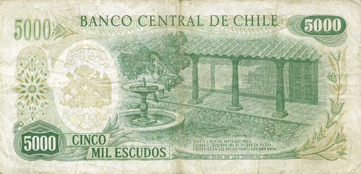 Back of Chile p147a: 5000 Escudos from 1967