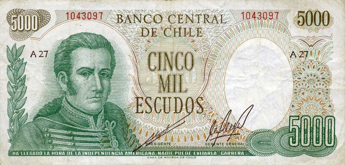 Front of Chile p147a: 5000 Escudos from 1967