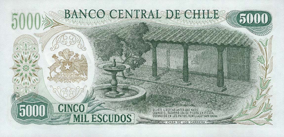 Back of Chile p147b: 5000 Escudos from 1967