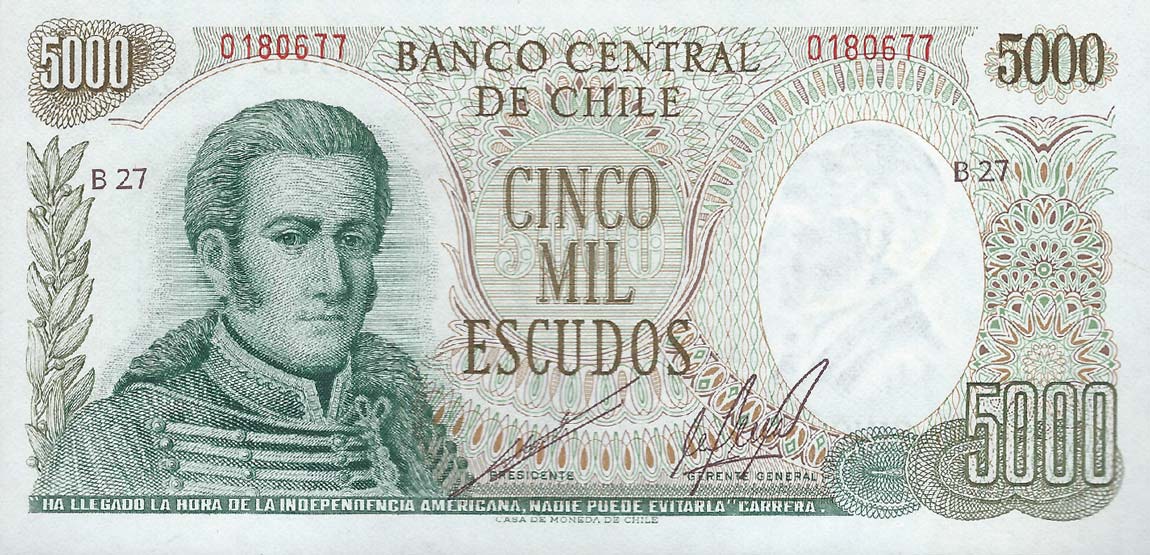 Front of Chile p147b: 5000 Escudos from 1967