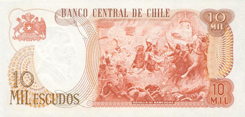 Back of Chile p148: 10000 Escudos from 1967