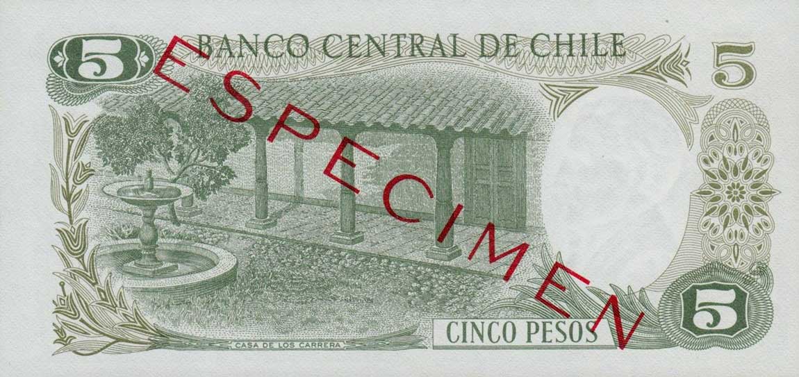 Back of Chile p149s: 5 Pesos from 1975