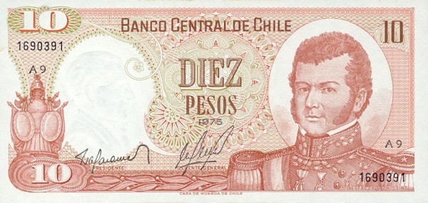 Front of Chile p150b: 10 Pesos from 1975