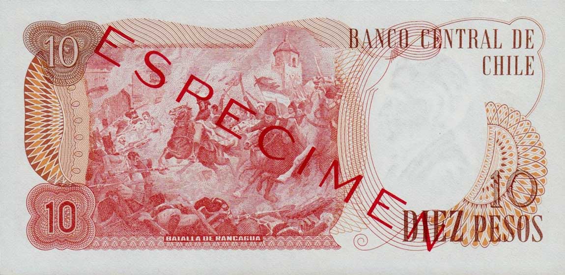 Back of Chile p150s: 10 Pesos from 1975