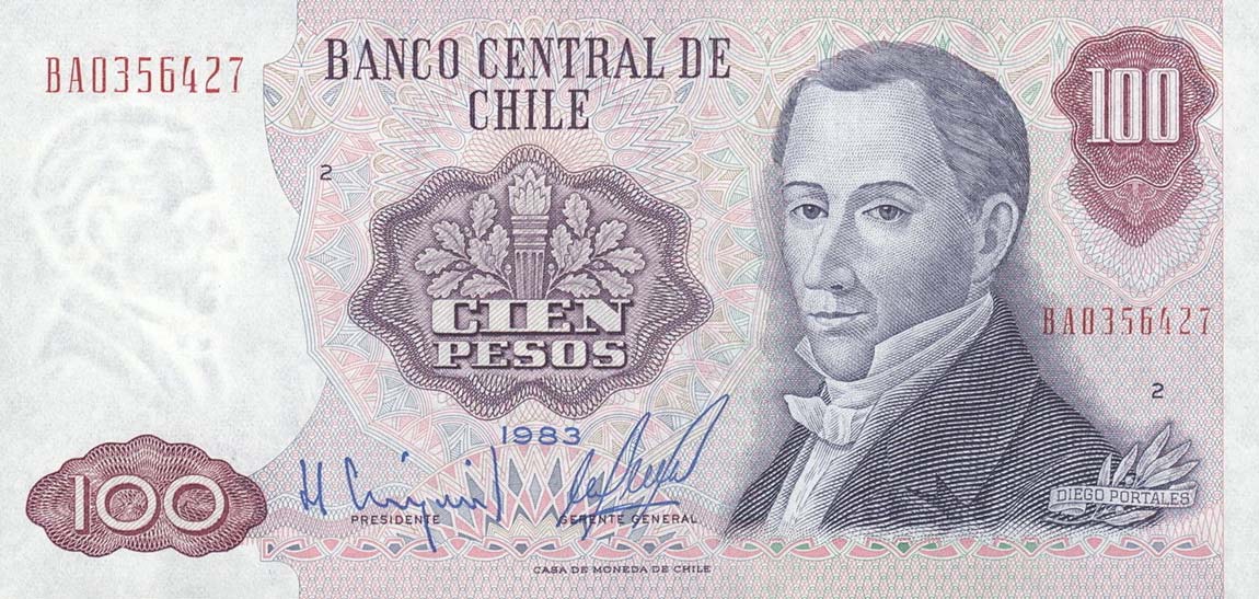 Front of Chile p152b: 100 Pesos from 1976