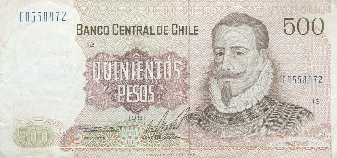 Front of Chile p153b: 500 Pesos from 1980