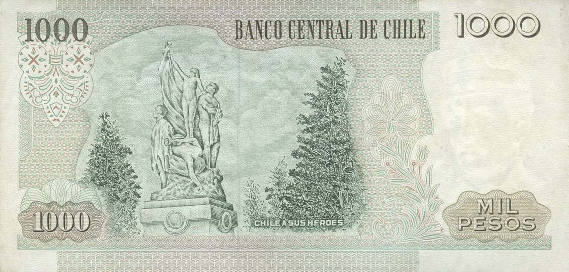 Back of Chile p154c: 1000 Pesos from 1984