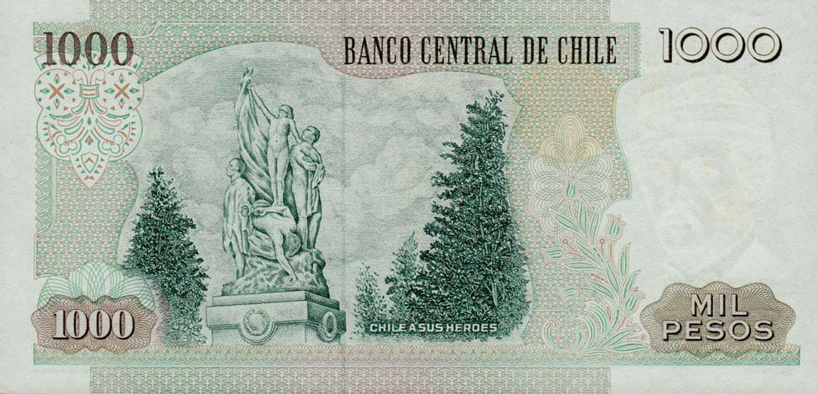 Back of Chile p154d: 1000 Pesos from 1990