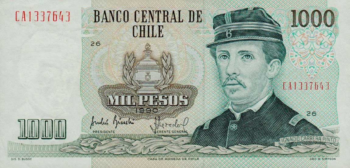 Front of Chile p154d: 1000 Pesos from 1990