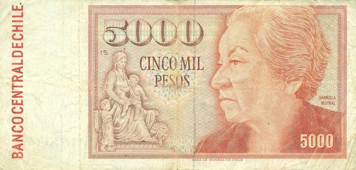 Back of Chile p155b: 5000 Pesos from 1986