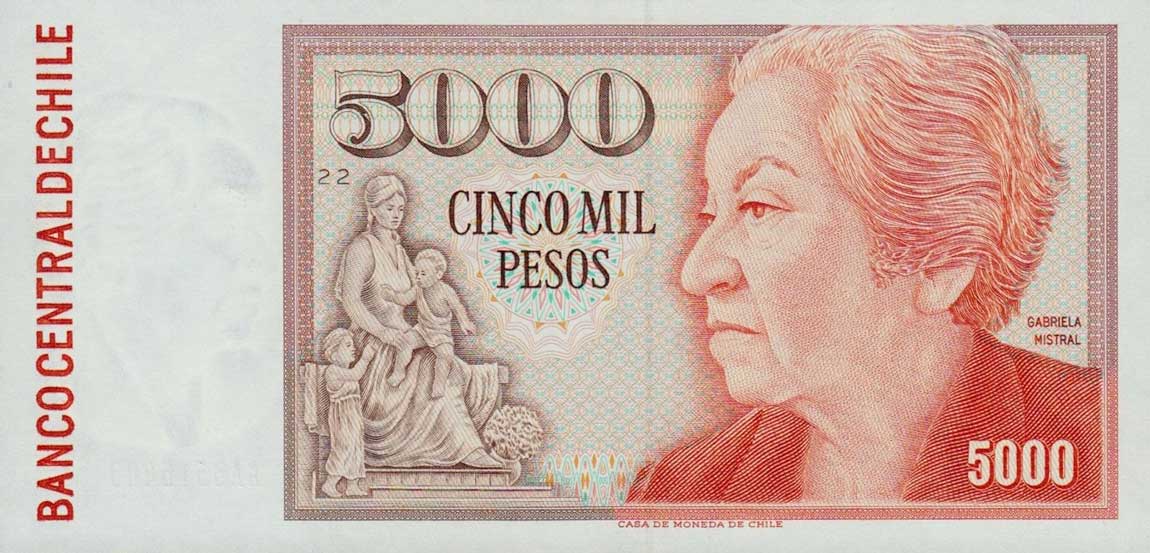 Front of Chile p155d: 5000 Pesos from 1991