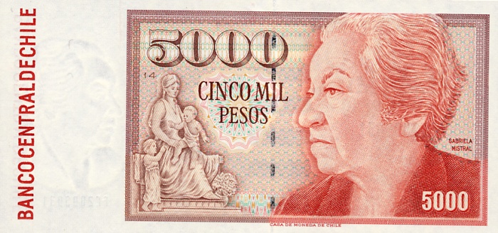 Front of Chile p155e: 5000 Pesos from 1994