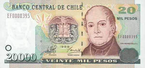 Front of Chile p159a: 20000 Pesos from 1998