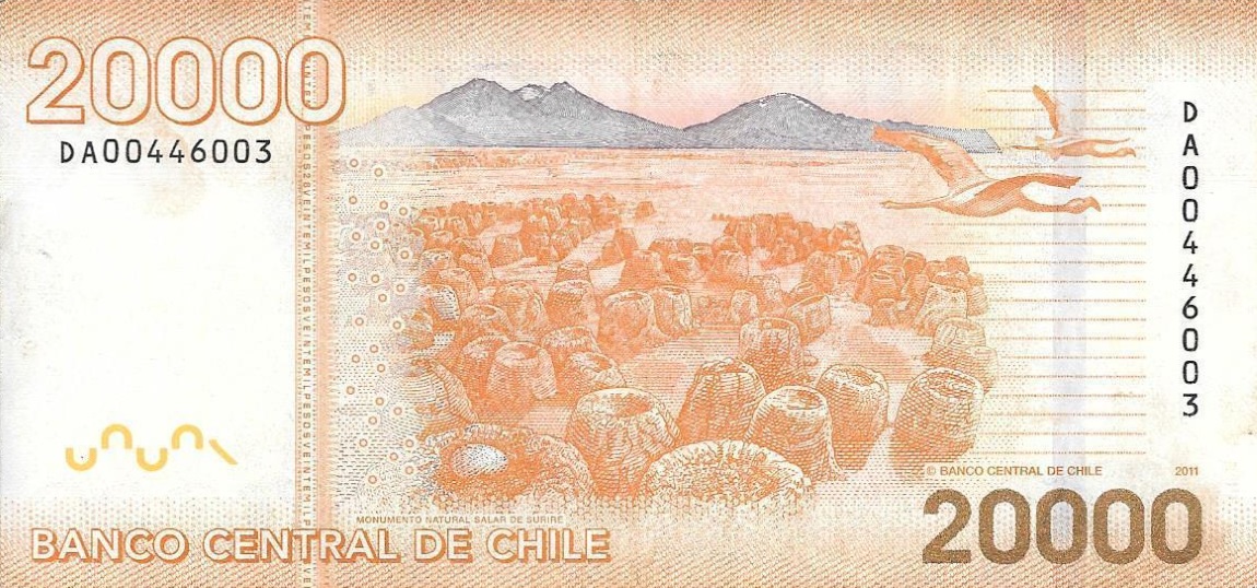 Back of Chile p165b: 20000 Pesos from 2011