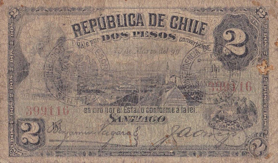 Front of Chile p16a: 2 Pesos from 1898