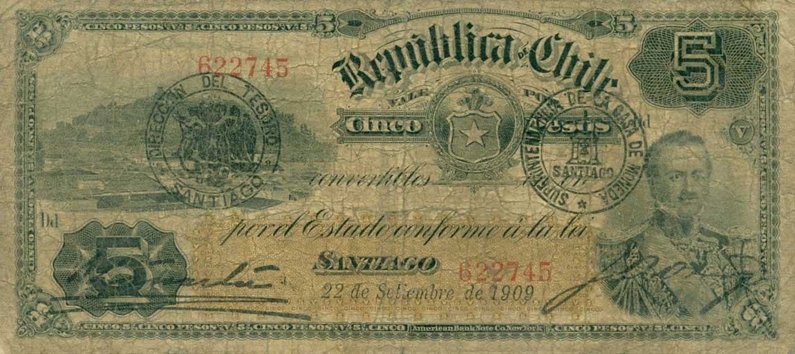 Front of Chile p19a: 5 Pesos from 1906