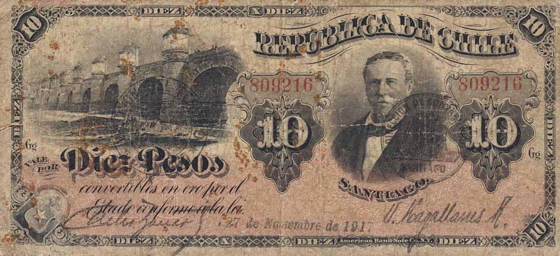 Front of Chile p21b: 10 Pesos from 1911