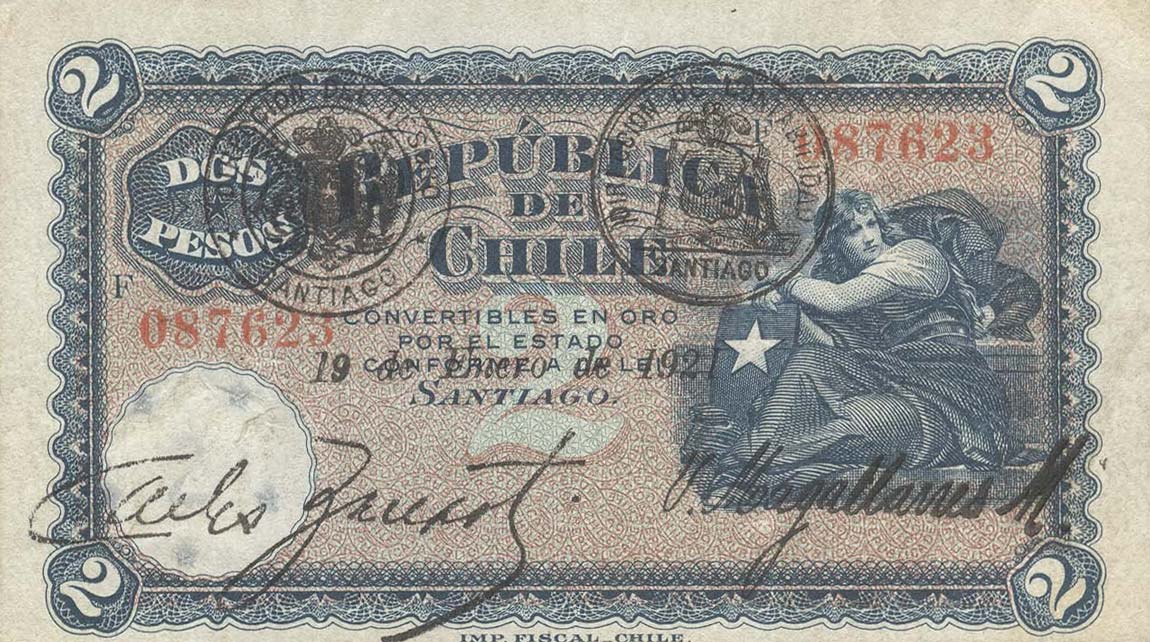 Front of Chile p58: 2 Pesos from 1920