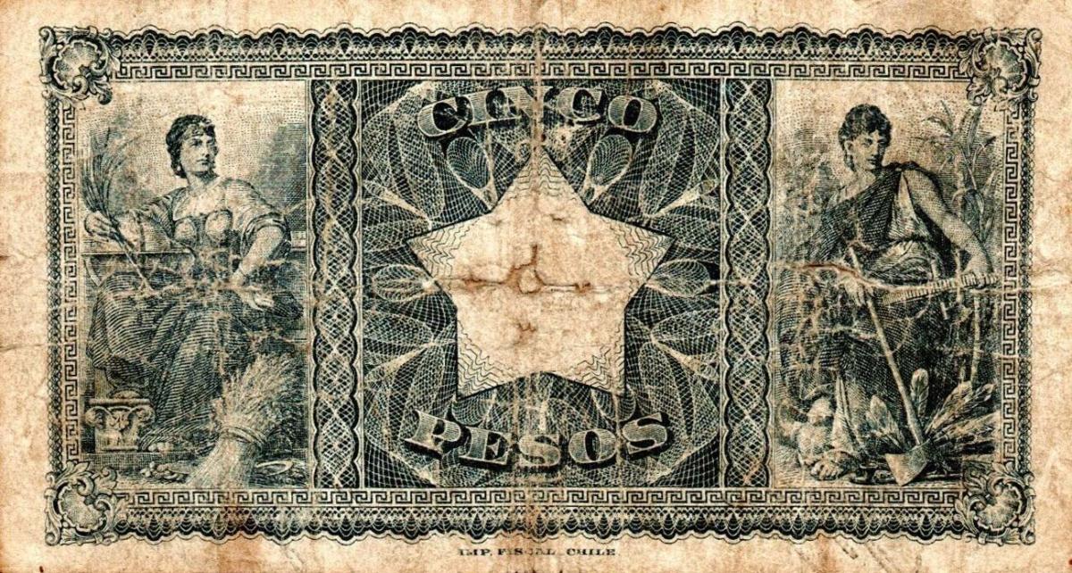 Back of Chile p61: 5 Pesos from 1922