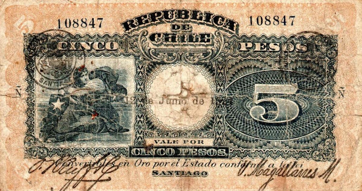 Front of Chile p61: 5 Pesos from 1922