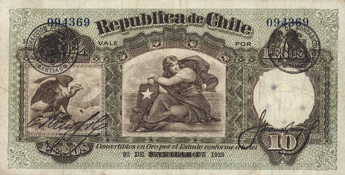 Front of Chile p63: 10 Pesos from 1922