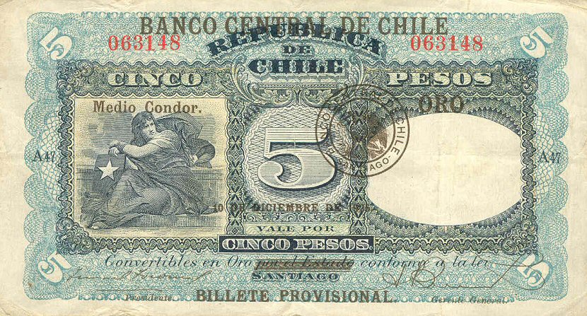 Front of Chile p72: 5 Pesos from 1925