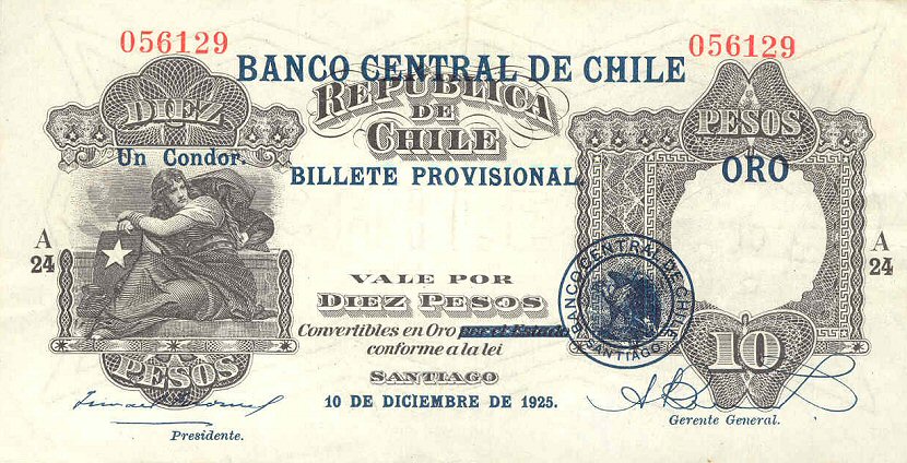 Front of Chile p73: 10 Pesos from 1925