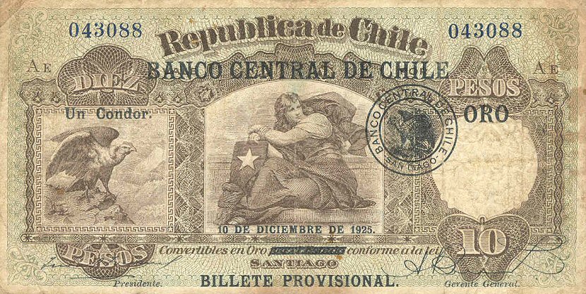 Front of Chile p74: 10 Pesos from 1925