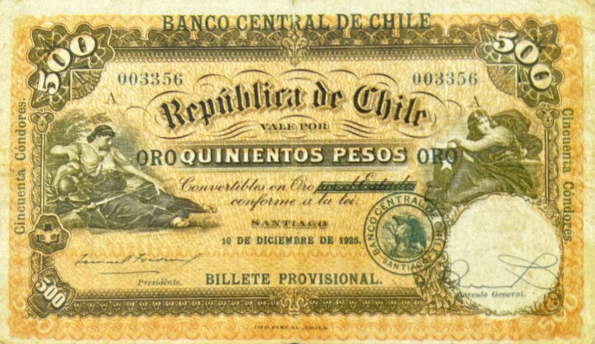 Front of Chile p76: 500 Pesos from 1925