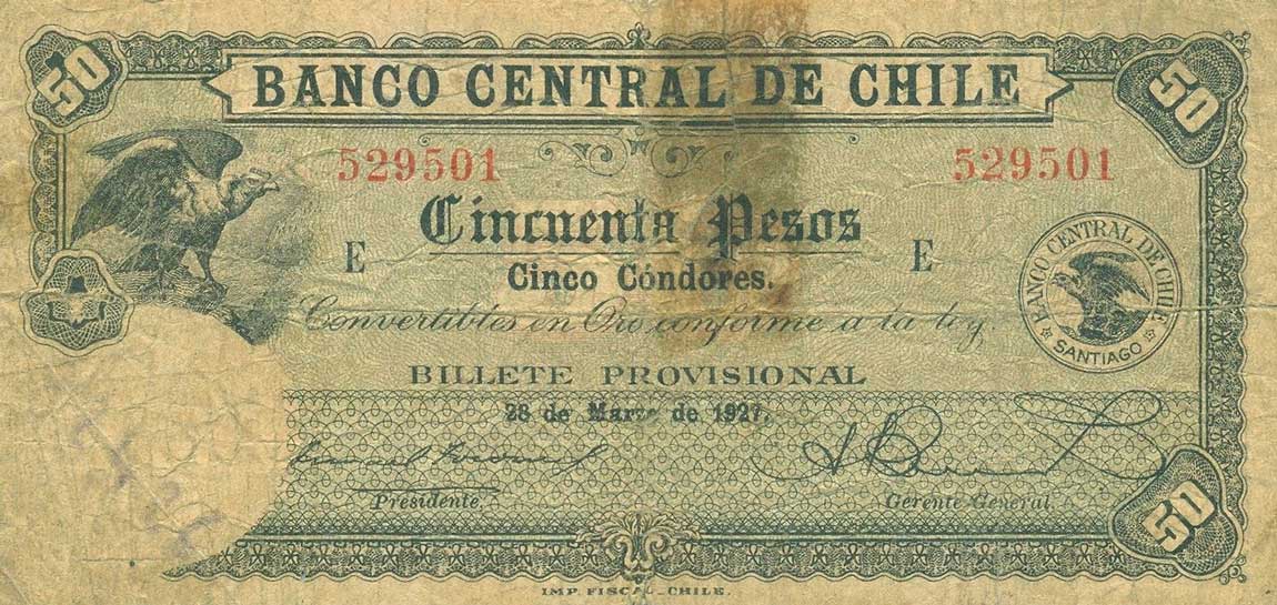 Front of Chile p84a: 50 Pesos from 1927