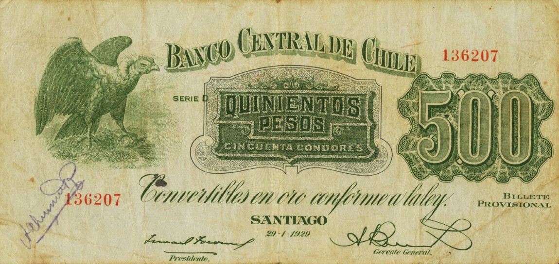Front of Chile p86: 500 Pesos from 1929