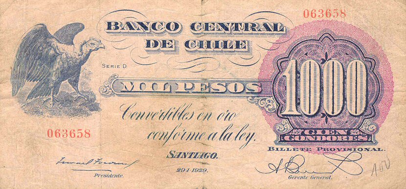 Front of Chile p87: 1000 Pesos from 1929