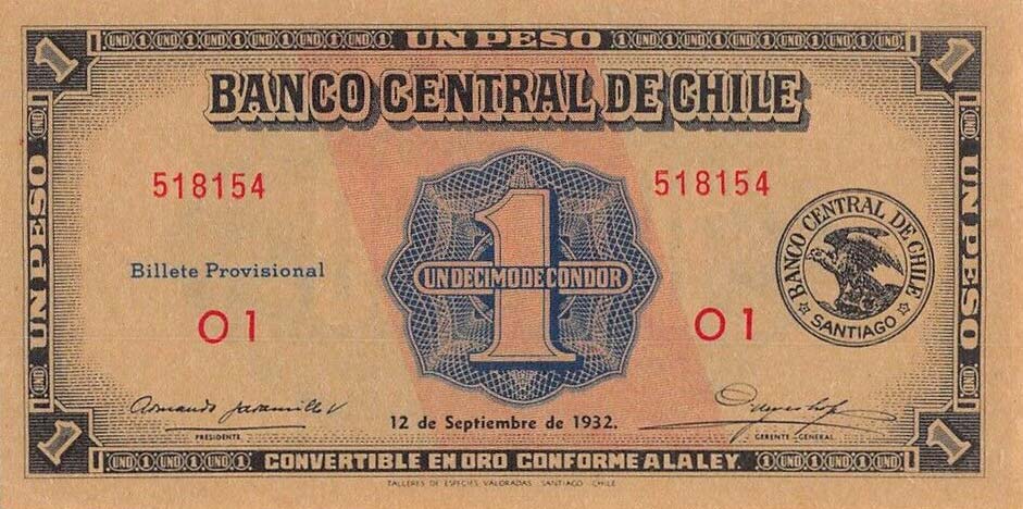 Front of Chile p88a: 1 Peso from 1932