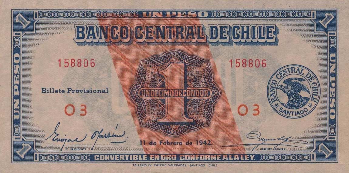 Front of Chile p89: 1 Peso from 1942