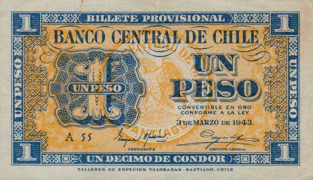 Front of Chile p90a: 1 Peso from 1943