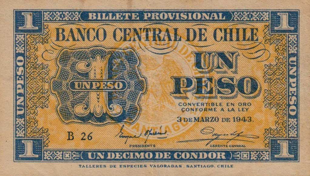 Front of Chile p90b: 1 Peso from 1943