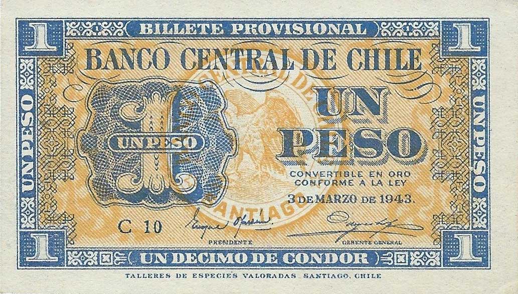 Front of Chile p90c: 1 Peso from 1943