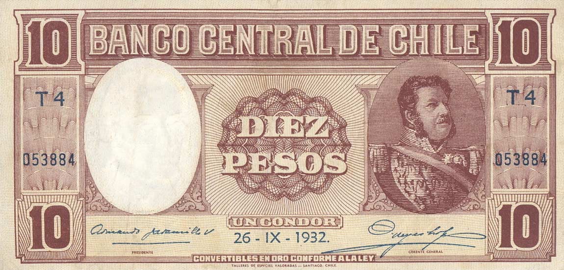 Front of Chile p92b: 10 Pesos from 1932